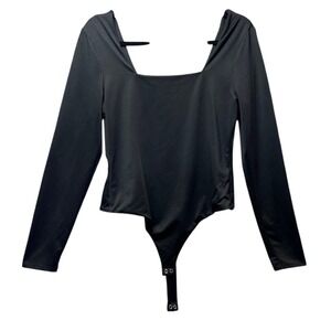 Crave Fame Bodysuit‎ Square Neck Long Sleeve Snap Crotch Black Size L